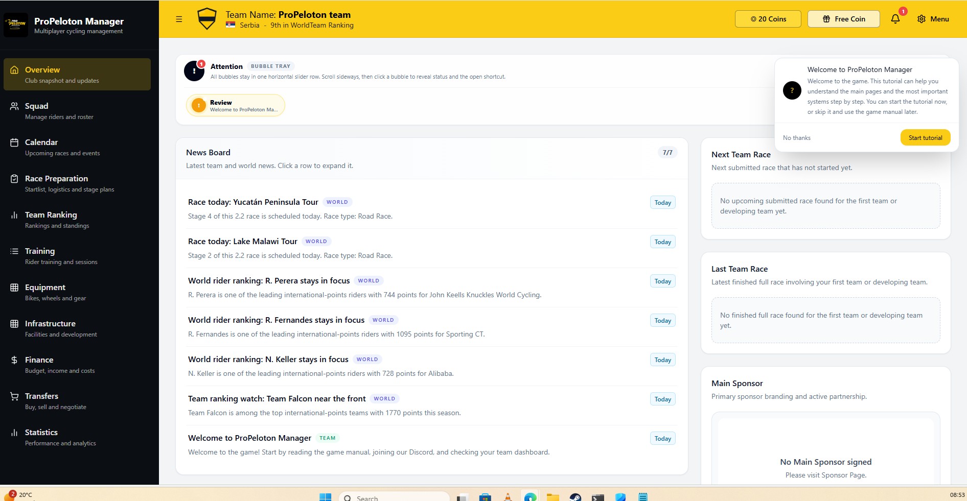 ProPeloton Manager overview dashboard screenshot